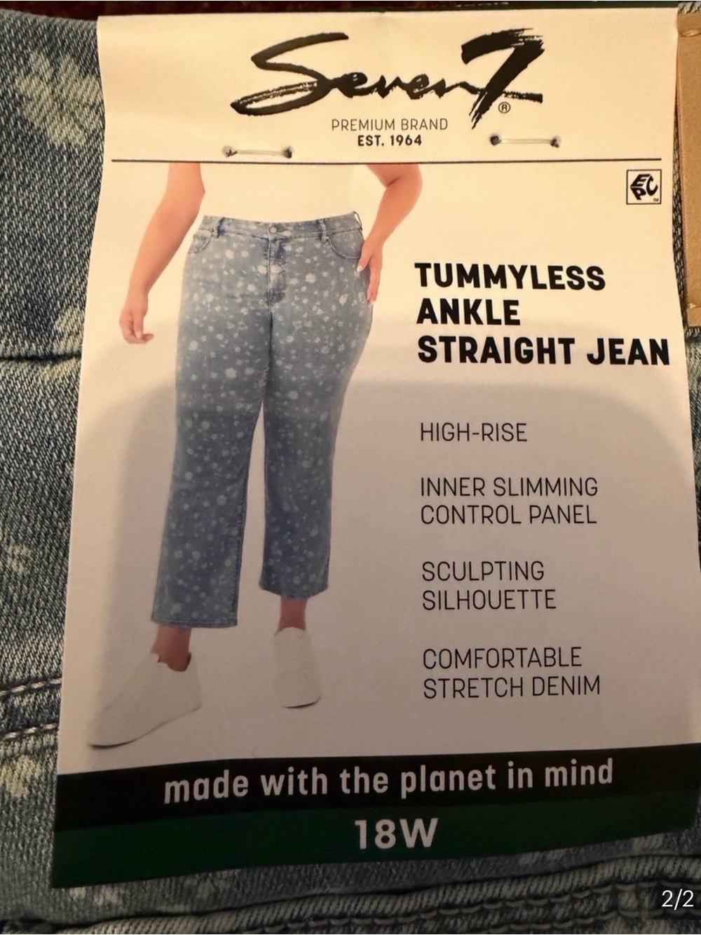 Seven7 Light Blue Floral Tummyless Ankle Straight Jeans
